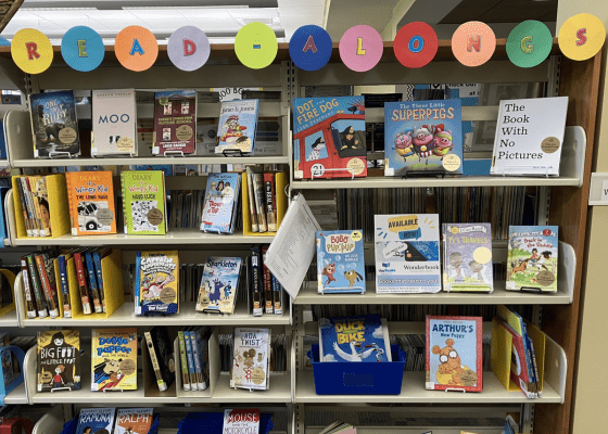 Shelves of audio-enabled books are on display in the Children's Department at the Jesse M. Smith Memorial Library in Harrisville, RI.