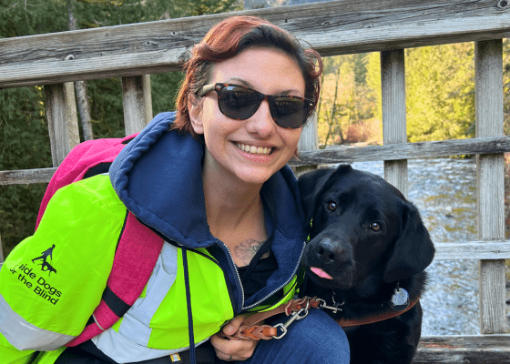Brooke Coelho and her service dog, Davos.