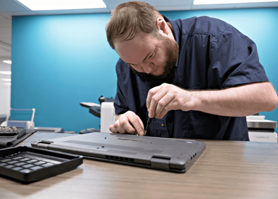Nathan Markley works on a computer at RIPIN.