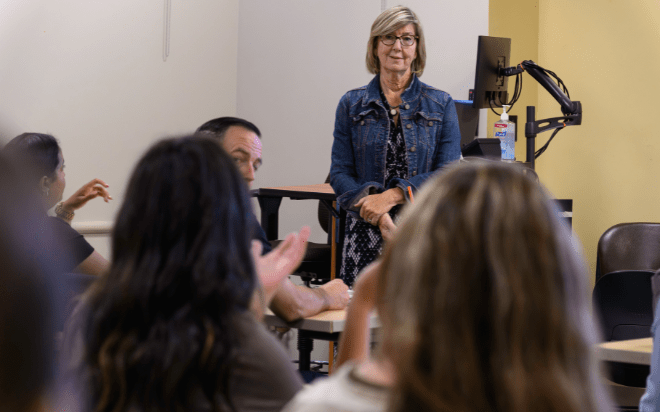 An instructor leads a training at the Sherlock Center.