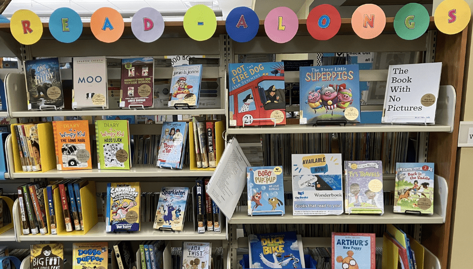 Shelves of audio-enabled books are on display in the Children's Department at the Jesse M. Smith Memorial Library in Harrisville, RI.