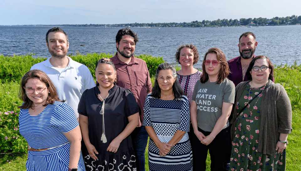 The 2025 mini grant awardees pose with Sherlock Center staff outside Save The Bay in Providence.