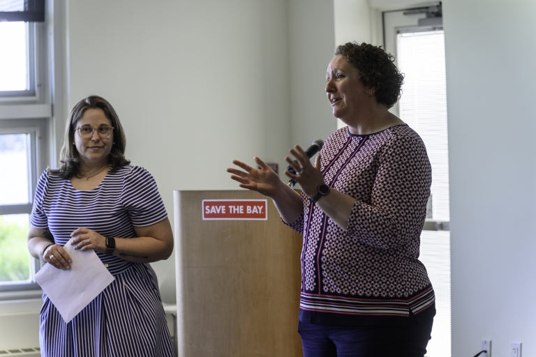 Stephany Hessler, grants and foundations manager at Save The Bay, speaks.