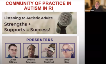 A Zoom presentation screen for the Community of Practice in Autism's recent event, Listening to Autistic Adults: Strengths + Supports = Success!