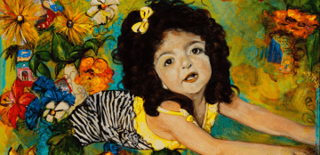 A colorful portrait of Giuliana, a young girl who has Apert Syndrome, by Vivian McNeeley. 